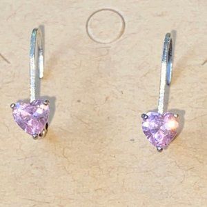 Sterling Silver Pink Crystal Heart Earrings
